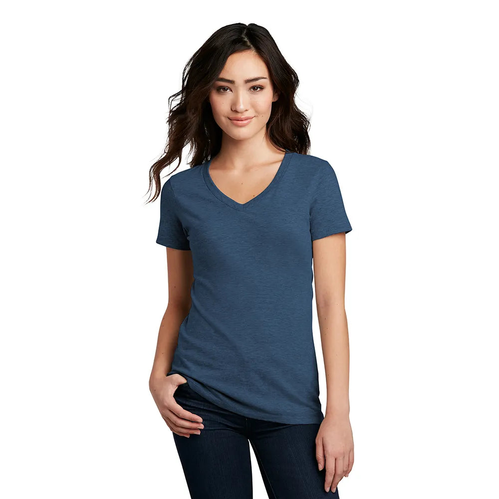 District Women’s Perfect Blend CVC V-Neck Tee Decorated - Deep Turquoise Blue Fleck