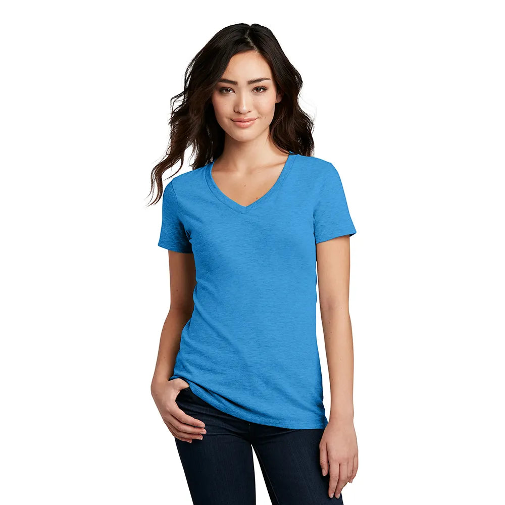 District Women’s Perfect Blend CVC V-Neck Tee Decorated - Heathered Charcoal Grey