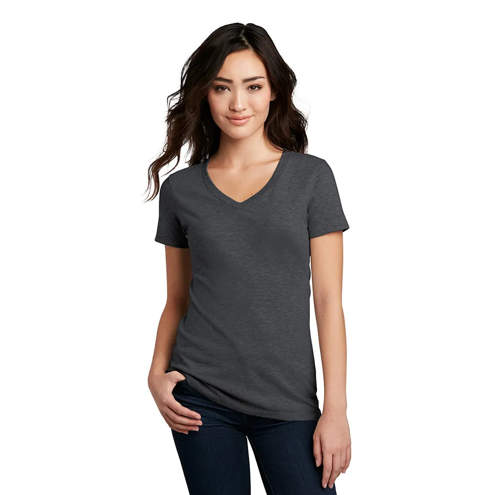 District Women’s Perfect Blend CVC V-Neck Tee Decorated - Heathered Kelly Green