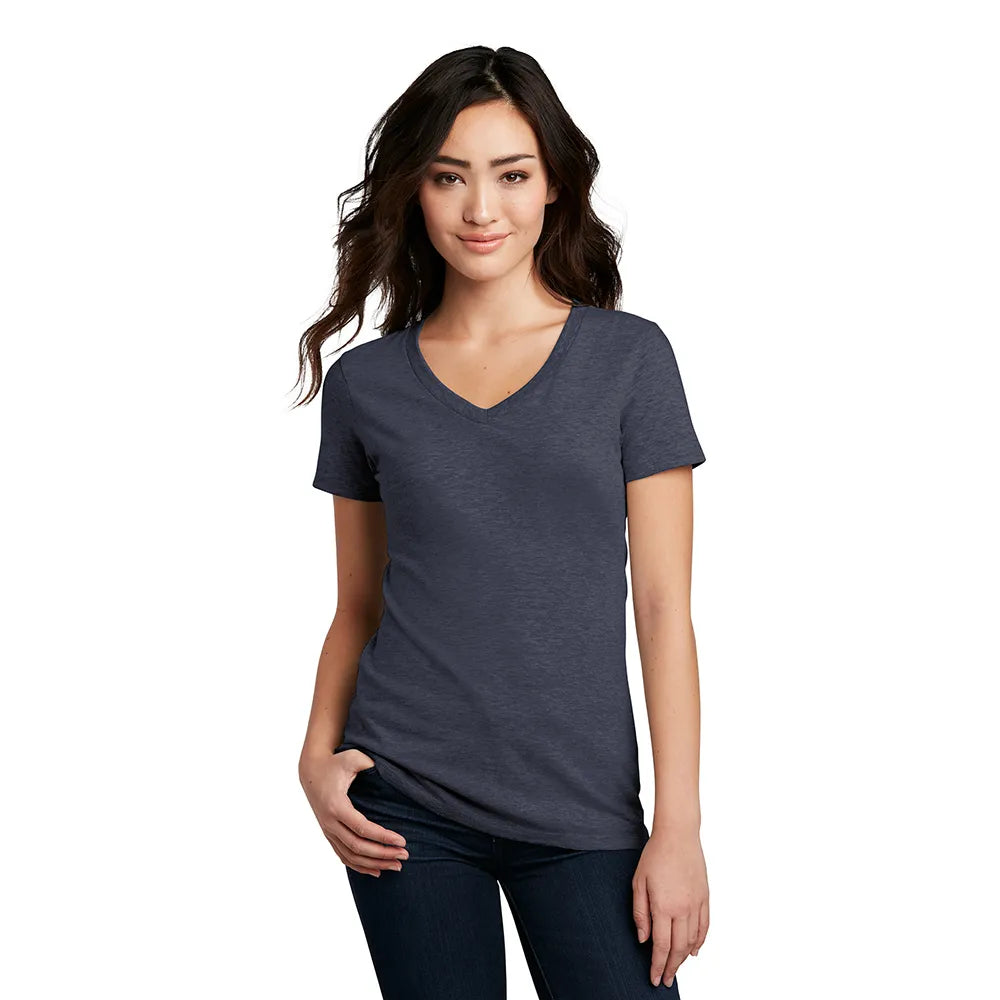 District Women’s Perfect Blend CVC V-Neck Tee Decorated - Heathered Olive Green
