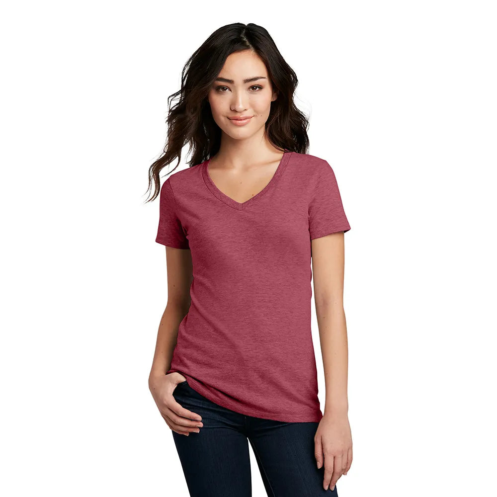 District Women’s Perfect Blend CVC V-Neck Tee Decorated - Heathered Royal Blue