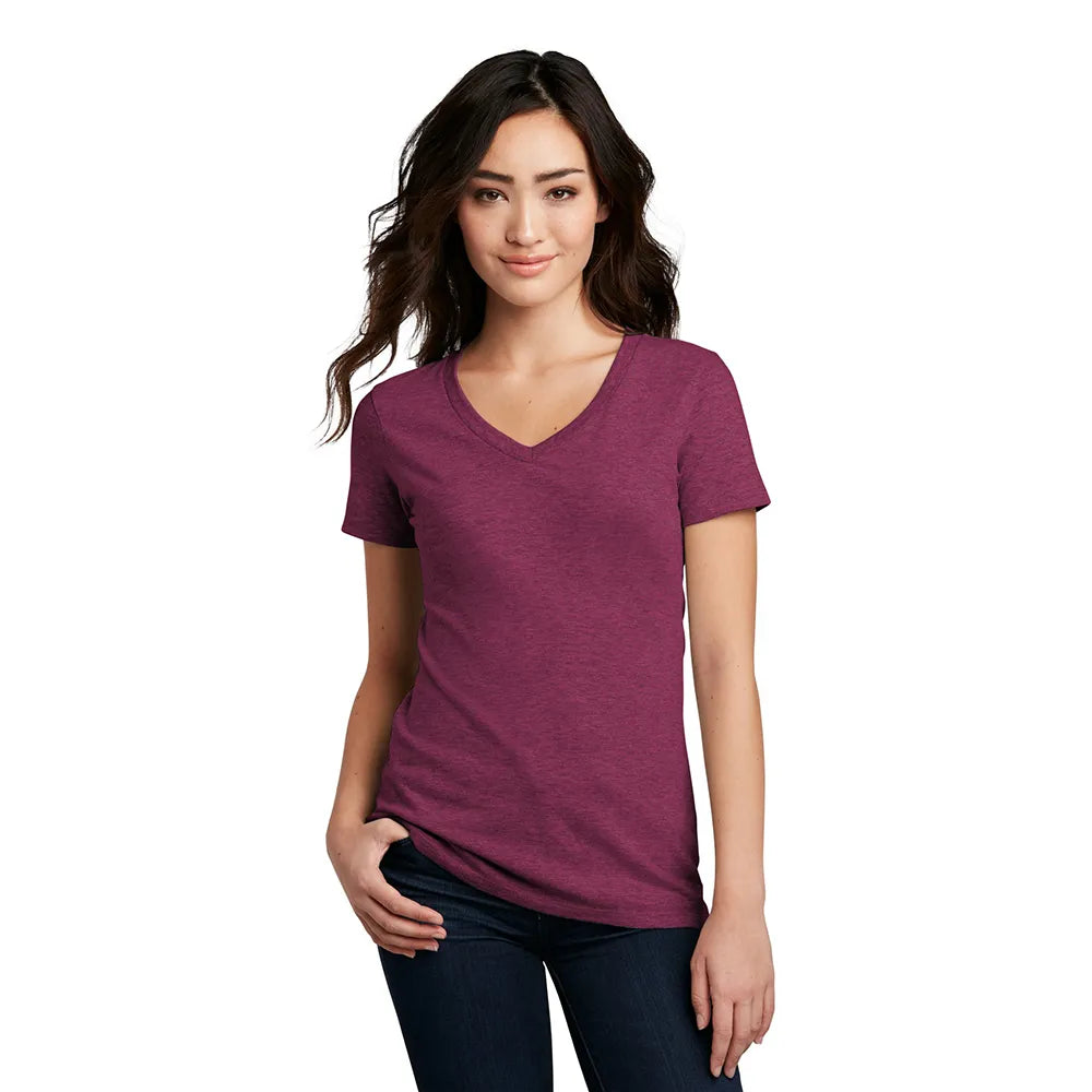 District Women’s Perfect Blend CVC V-Neck Tee Decorated - Red Fleck