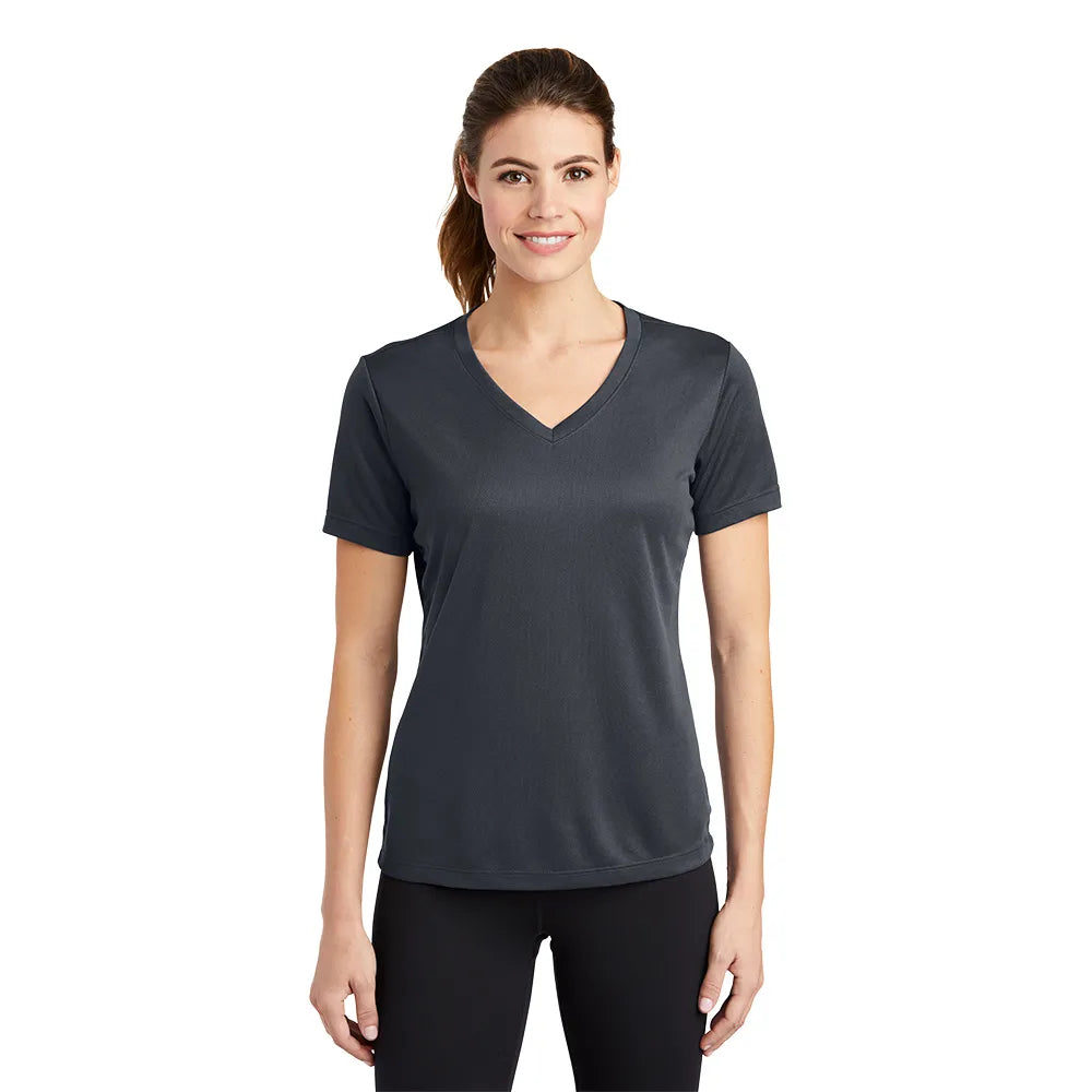 Sport-Tek Women's PosiCharge RacerMesh V-Neck Tee Decorated - Graphite Grey