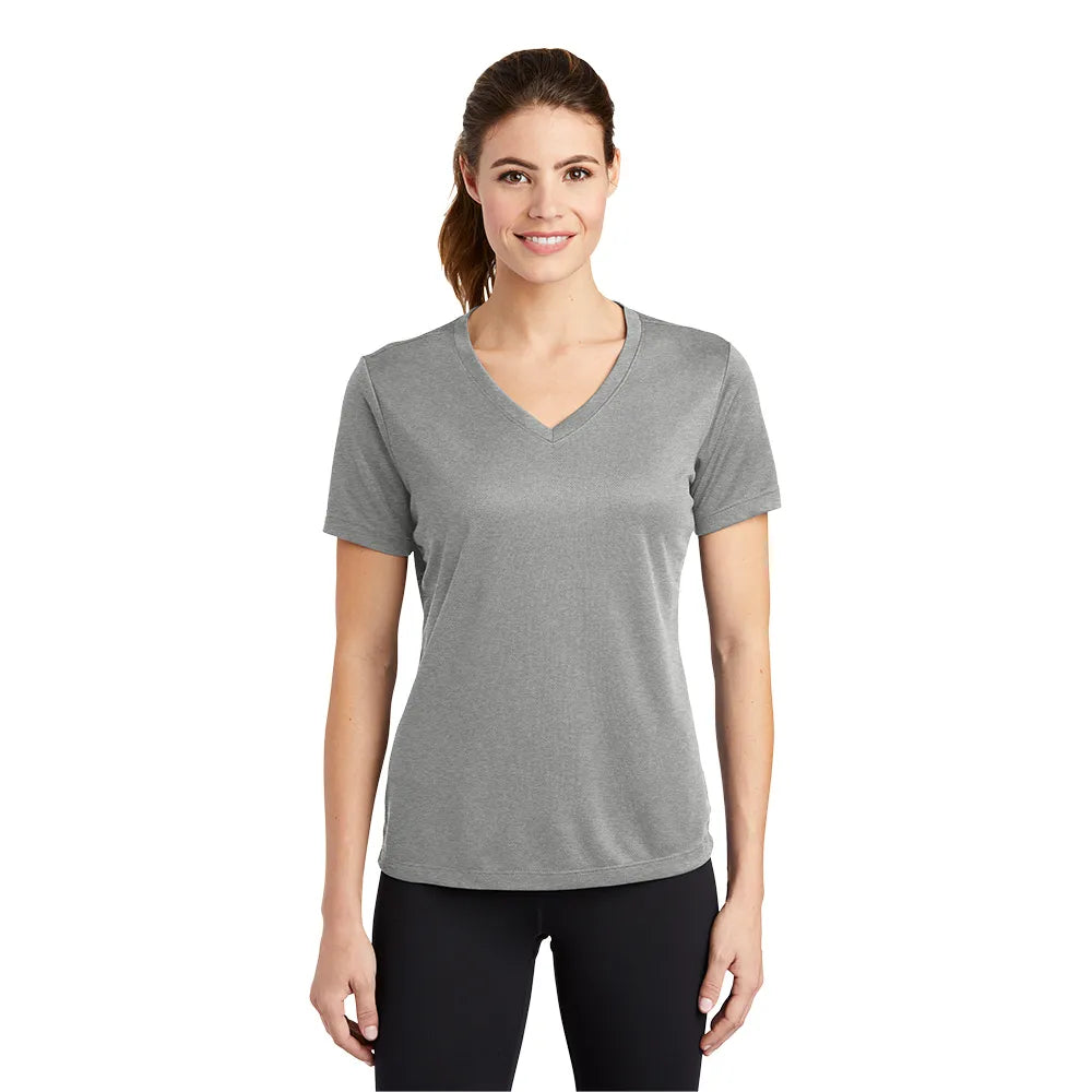 Sport-Tek Women's PosiCharge RacerMesh V-Neck Tee Decorated - Grey Heather