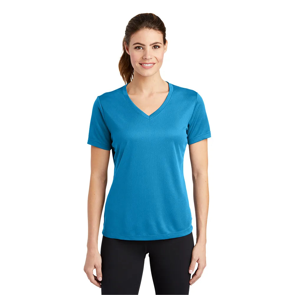 Sport-Tek Women's PosiCharge RacerMesh V-Neck Tee Decorated - Pond Blue