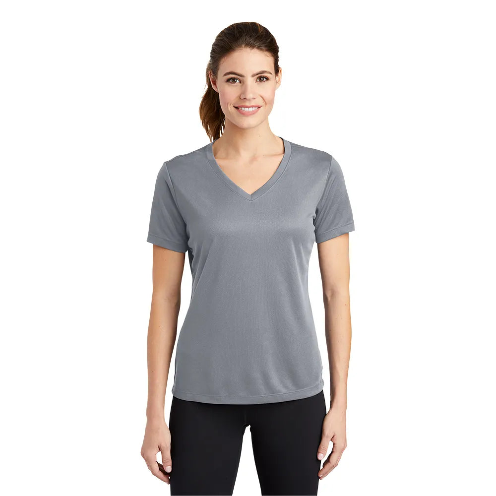 Sport-Tek Women's PosiCharge RacerMesh V-Neck Tee Decorated - Silver Grey
