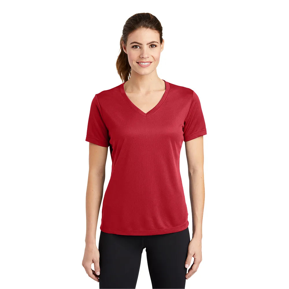 Sport-Tek Women's PosiCharge RacerMesh V-Neck Tee Decorated - True Red