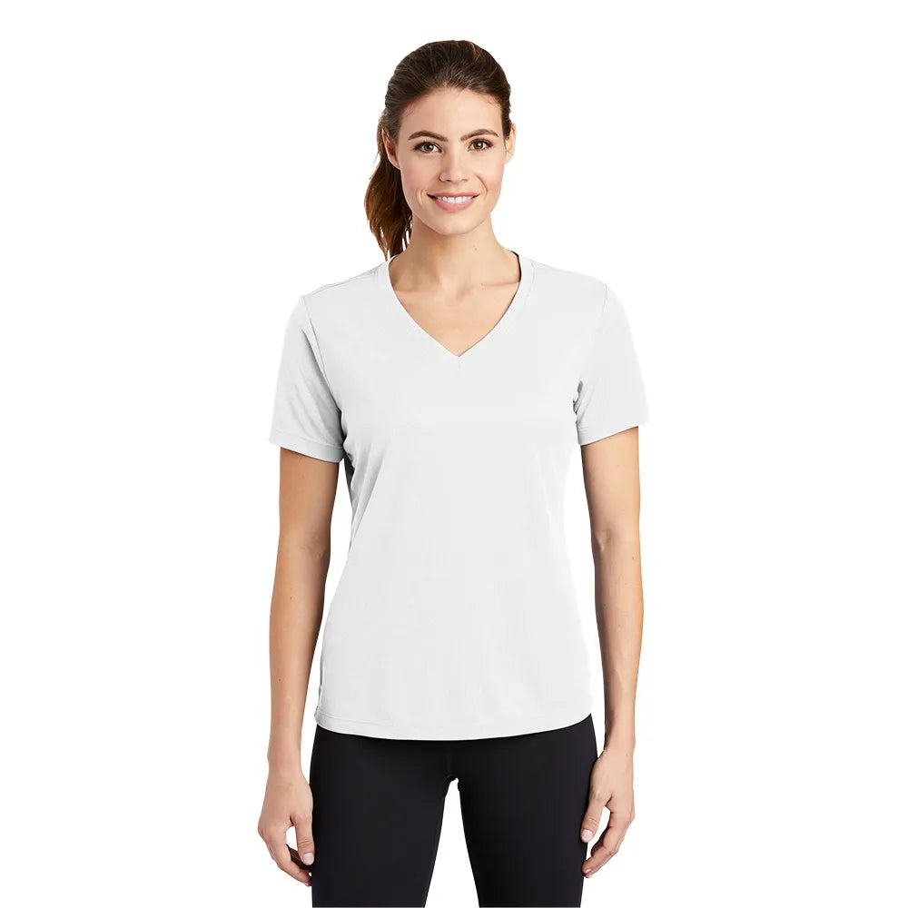 Sport-Tek Women's PosiCharge RacerMesh V-Neck Tee Decorated - White