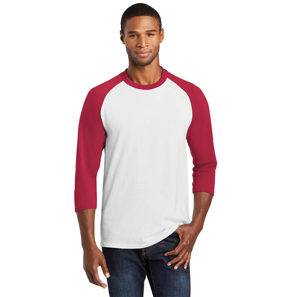 Port & Company Core Blend 3/4-Sleeve Raglan Tee Decorated - White/Red