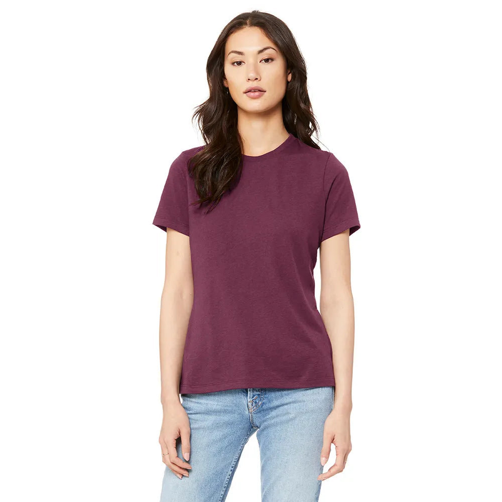 BELLA+CANVAS Women’s Relaxed Jersey Short Sleeve Tee Decorated - Maroon Red