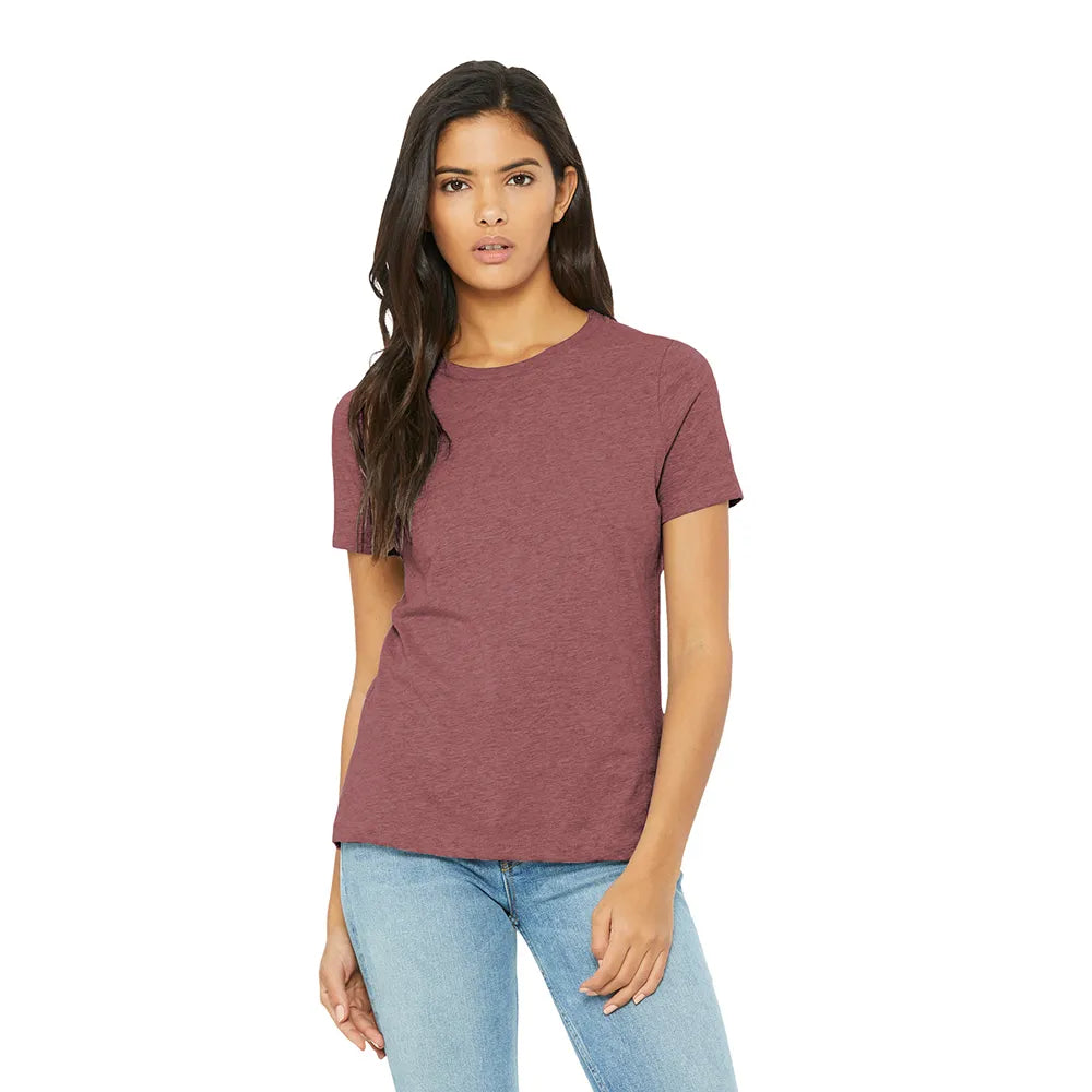 BELLA+CANVAS Women’s Relaxed CVC Tee Decorated - Heather Mauve Red
