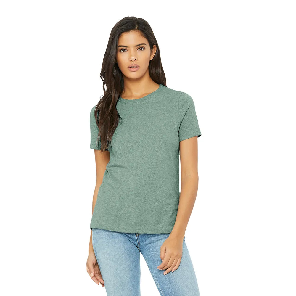 BELLA+CANVAS Women’s Relaxed CVC Tee Decorated - Heather Prism Dusty Blue