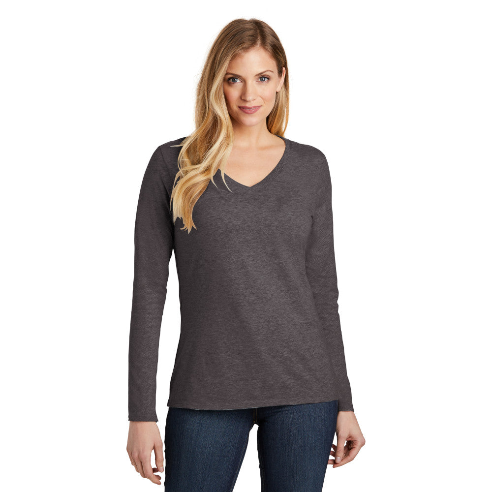 District Women’s Very Important Tee Long Sleeve V-Neck Decorated - Heathered Charcoal Grey