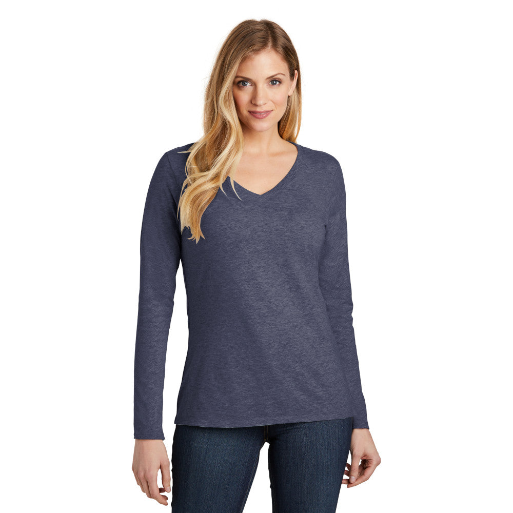 District Women’s Very Important Tee Long Sleeve V-Neck Decorated - Heathered Navy Blue