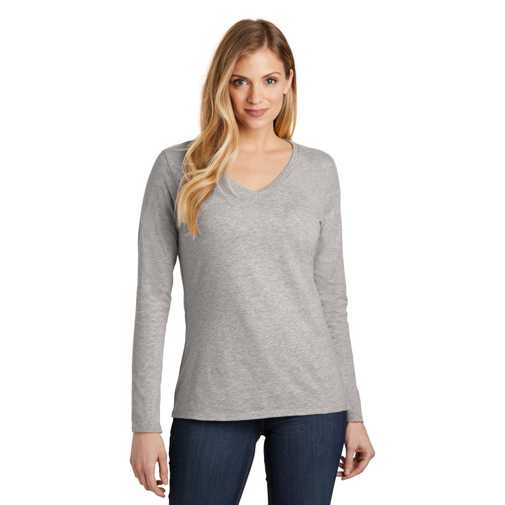 District Women’s Very Important Tee Long Sleeve V-Neck Decorated - Light Heather Grey