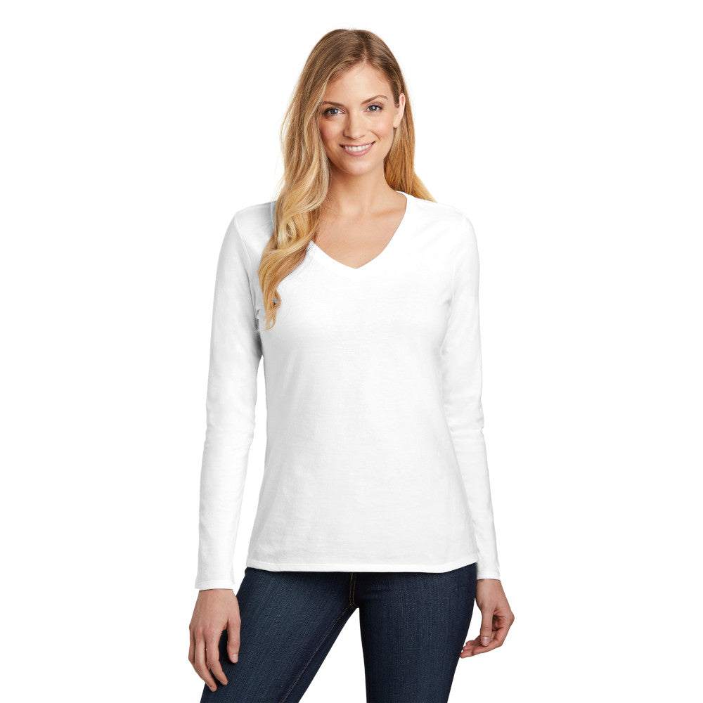 District Women’s Very Important Tee Long Sleeve V-Neck Decorated - White