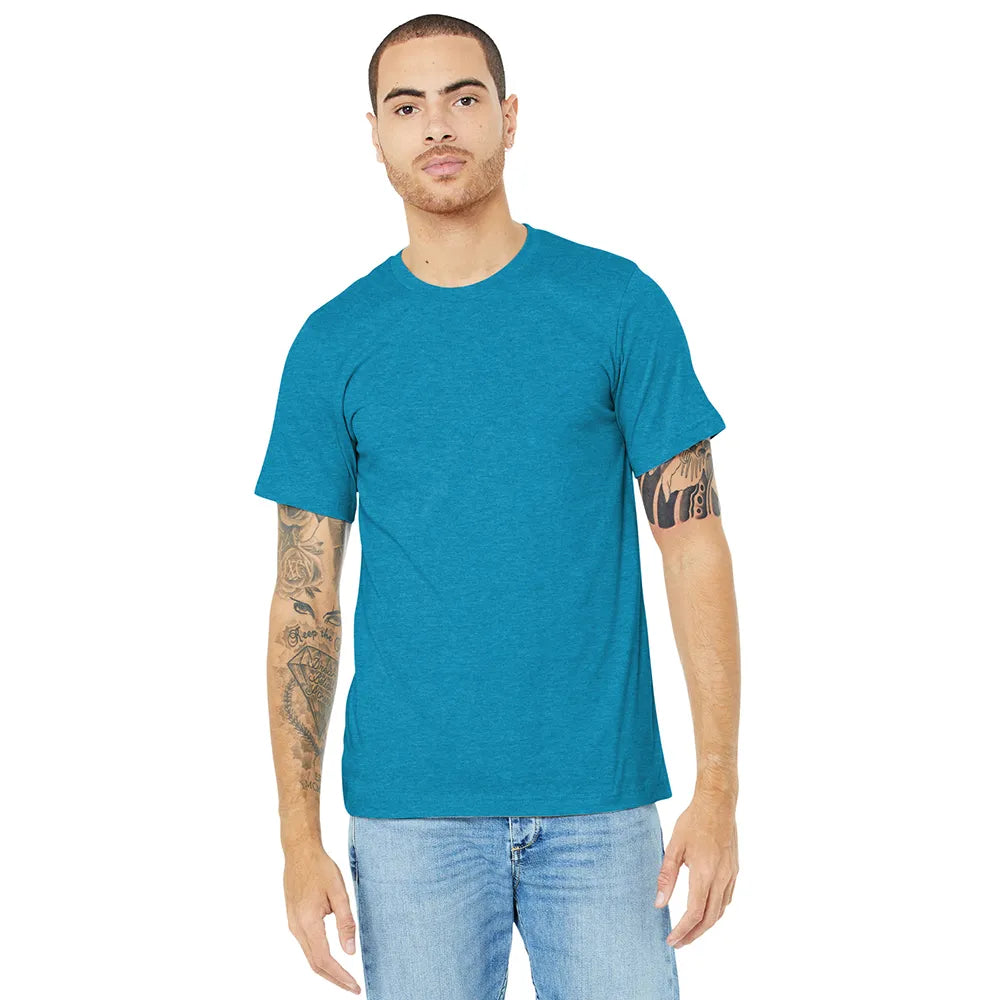 BELLA+CANVAS Unisex Heather CVC Short Sleeve Tee Decorated - Heather Aqua Blue