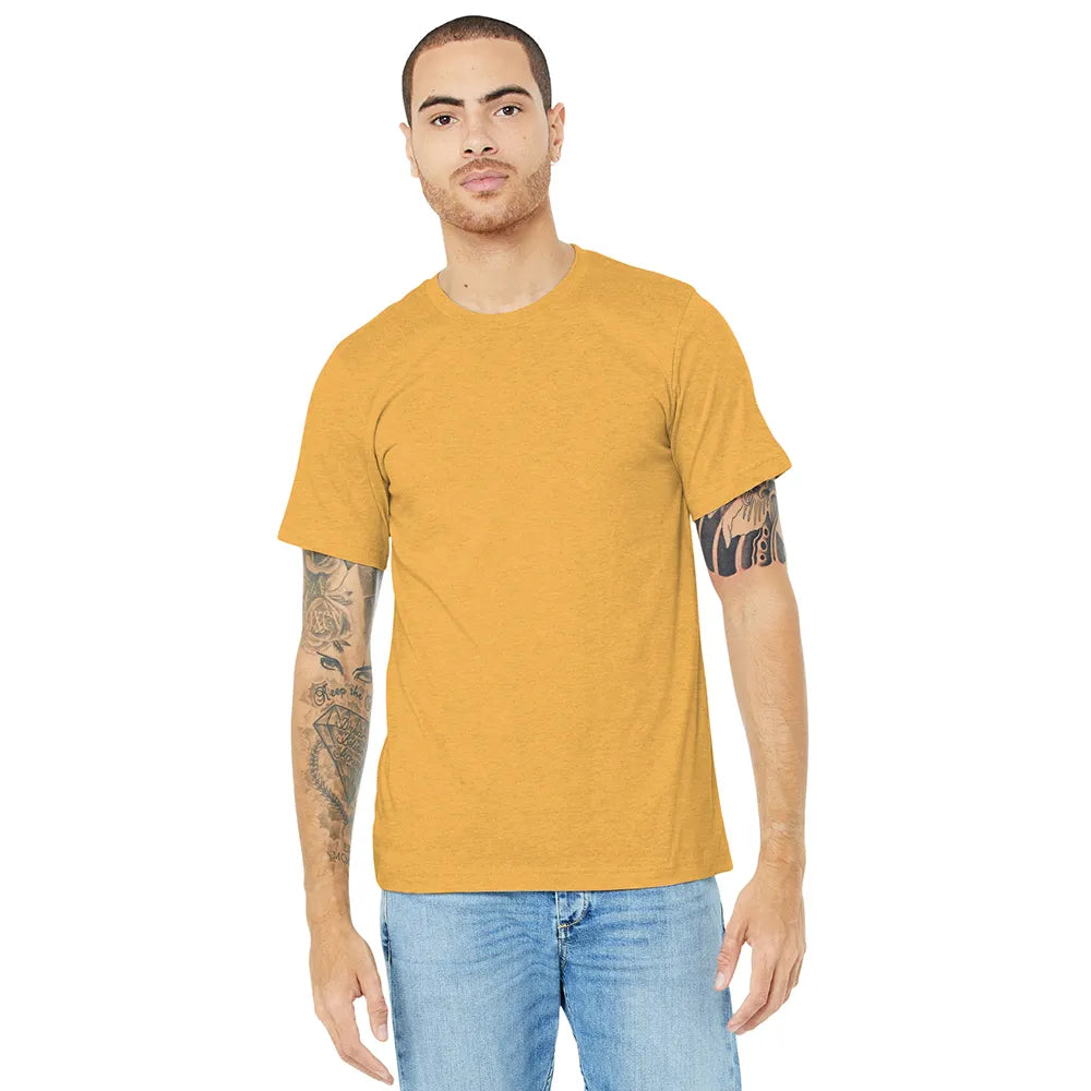 BELLA+CANVAS Unisex Heather CVC Short Sleeve Tee Decorated - Heather Mustard Yellow