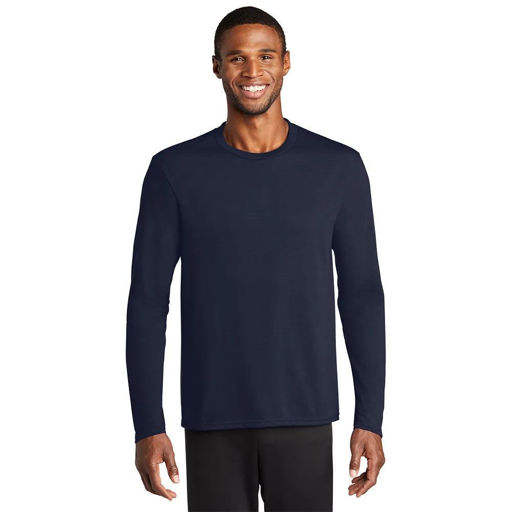 Port & Company Long Sleeve Performance Blend Tee Decorated - Deep Navy Blue