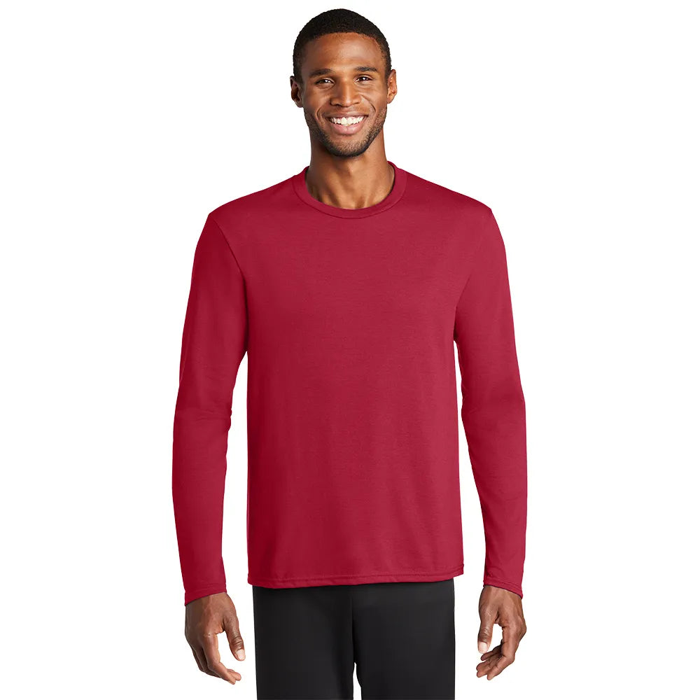 Port & Company Long Sleeve Performance Blend Tee Decorated - Red
