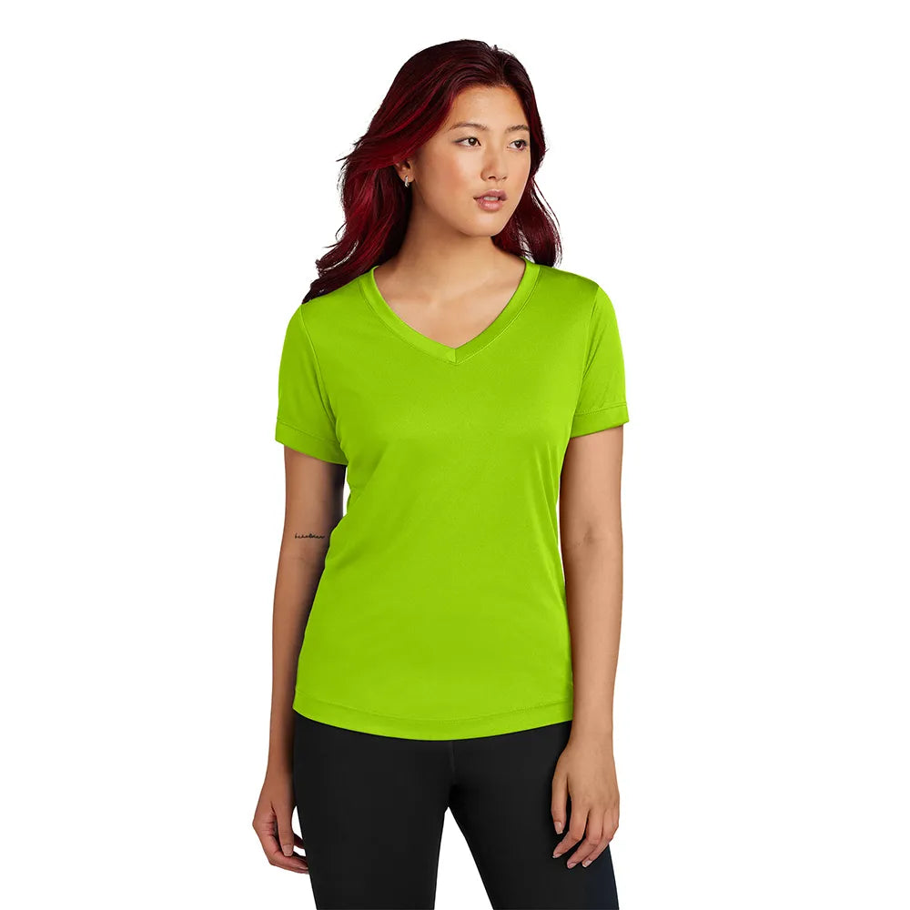 Sport-Tek Women's PosiCharge Competitor V-Neck Tee Decorated - Lime Green Shock