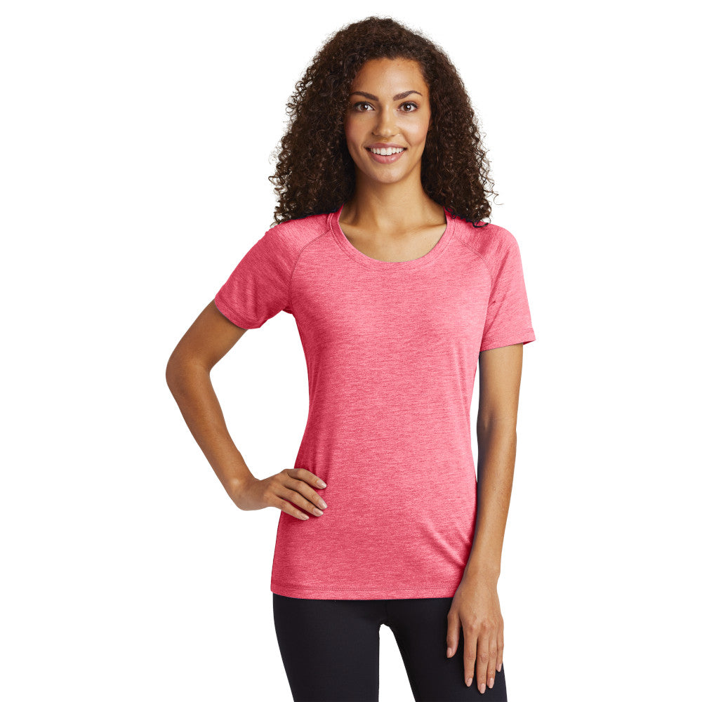 Sport-Tek Women's PosiCharge Tri-Blend Wicking Scoop Neck Raglan Tee Decorated - True Royal Blue Heather