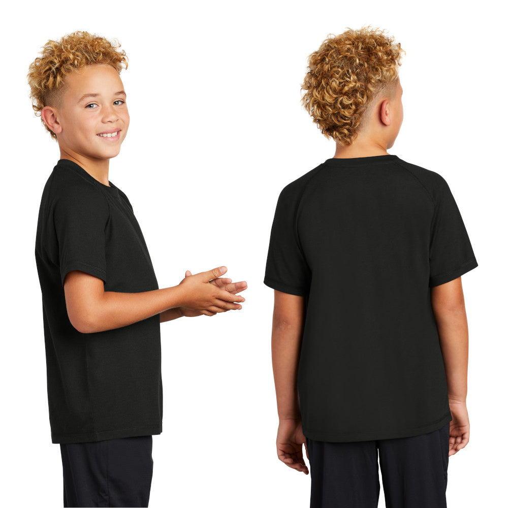 Sport-Tek Youth PosiCharge Tri-Blend Wicking Raglan Tee Decorated - Dark Grey Heather (PMS COOL GRAY 11C)