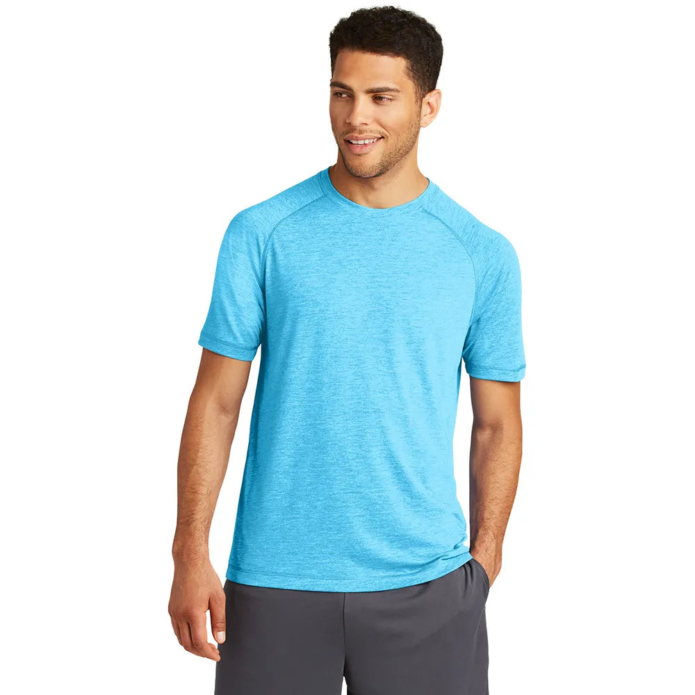 Sport-Tek PosiCharge Tri-Blend Wicking Raglan Tee Decorated - Pond Blue Heather (PMS 7689C)