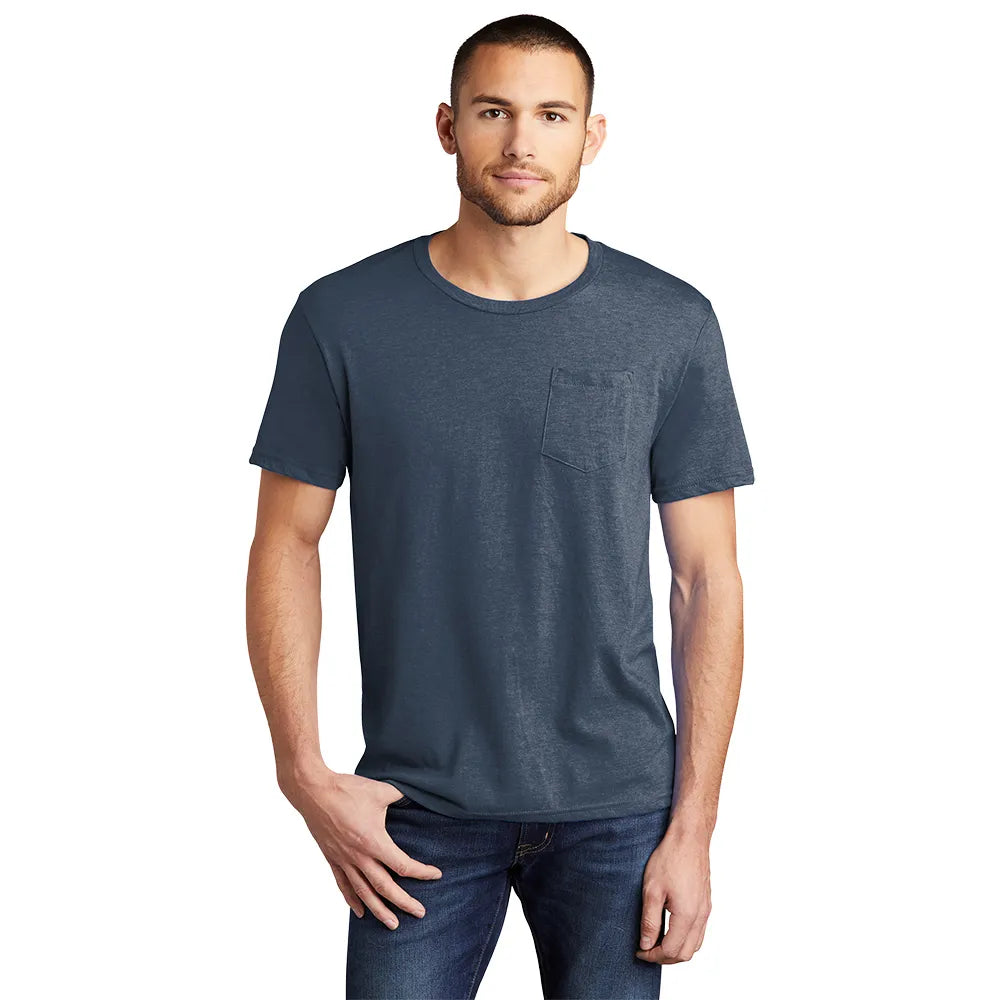 District Very Important Tee with Pocket Decorated - Heathered Navy Blue (PMS 2379C)