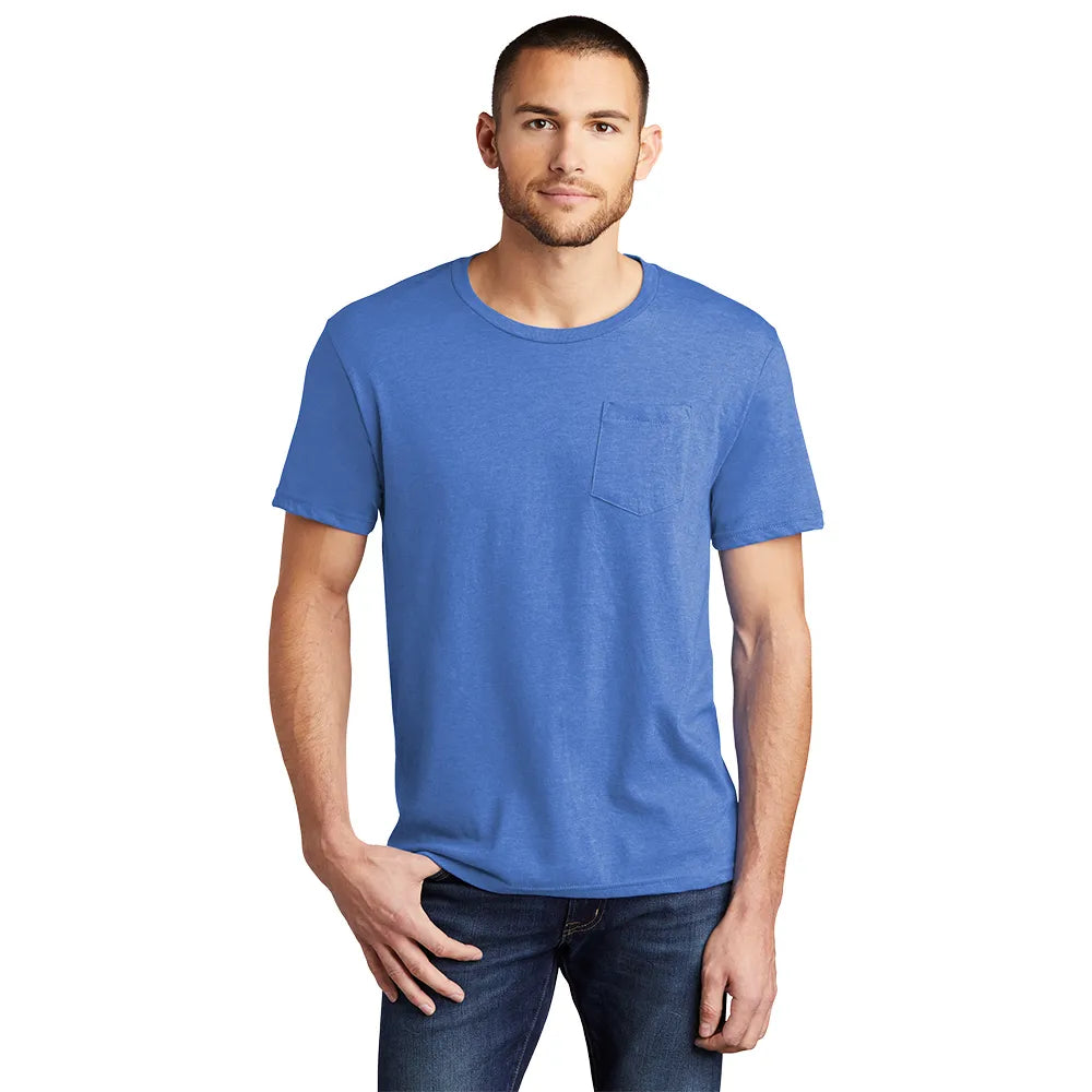 District Very Important Tee with Pocket Decorated - Heathered Royal Blue (PMS 660C)