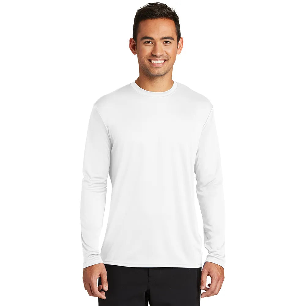 Port & Company Long Sleeve Performance Tee Decorated - White