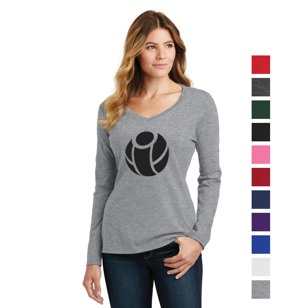Port & Company Women's Long Sleeve Fan Favorite V-Neck Tee Decorated - Athletic Grey Heather
