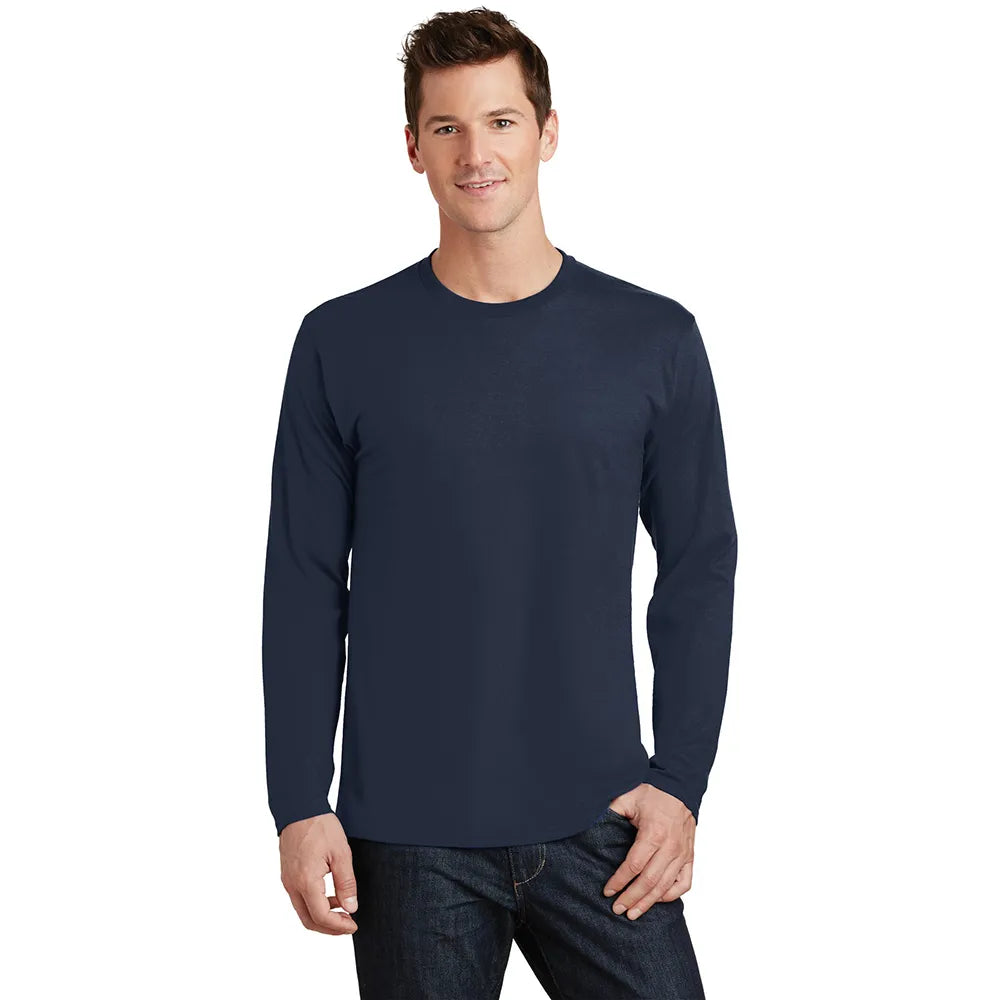 Port & Company Long Sleeve Fan Favorite Tee Decorated - Deep Navy Blue