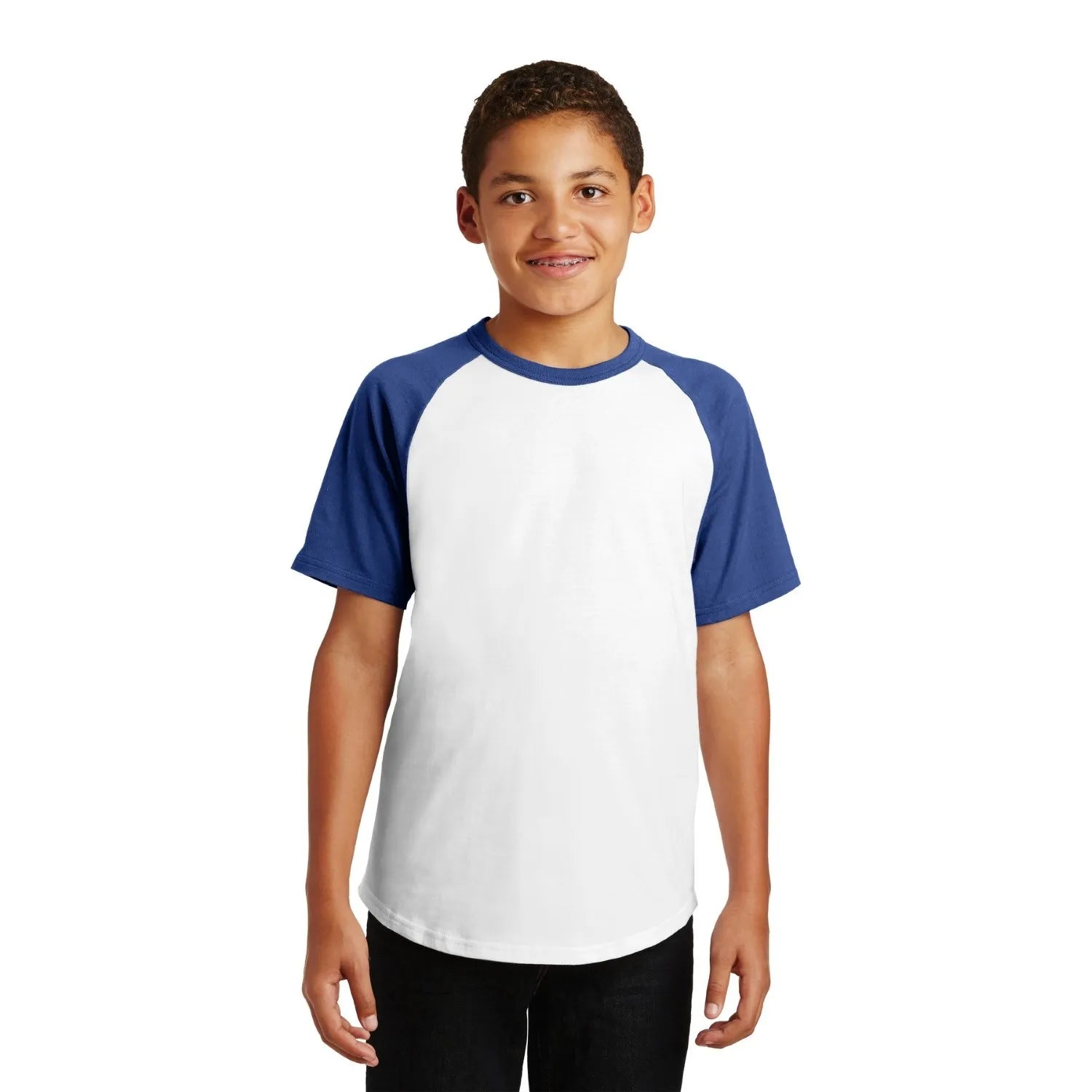 Sport-Tek Sport-Tek Youth Short Sleeve Colorblock Raglan Jersey - White/Royal Blue (PMS 5265c)