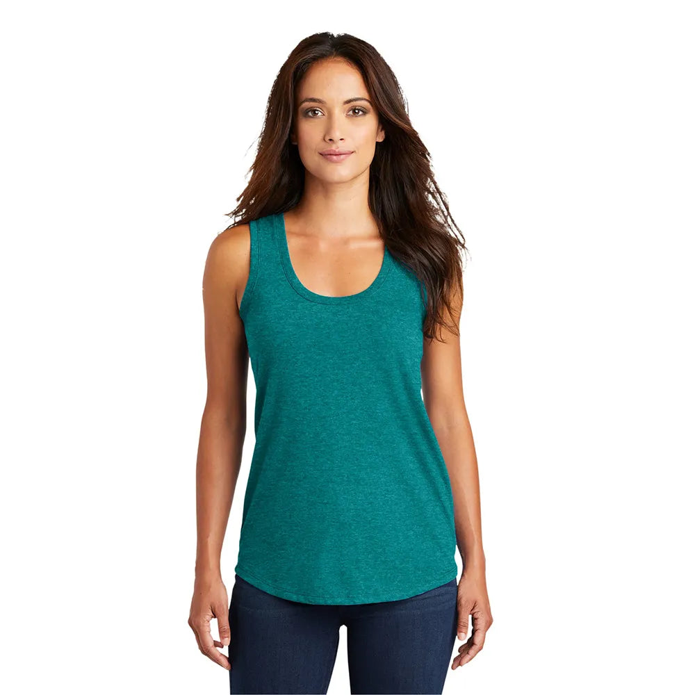 District Women’s Perfect Tri Racerback Tank Decorated - Heathered Teal Blue
