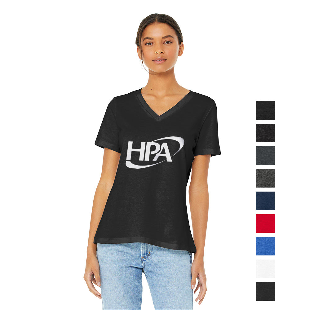 BELLA+CANVAS Women’s Relaxed Jersey Short Sleeve V-Neck Tee Decorated - Black