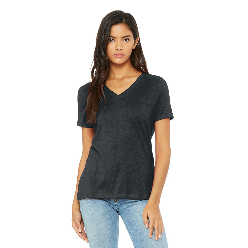 BELLA+CANVAS Women’s Relaxed Heather CVC V-Neck Tee Decorated - Dark Grey Heather