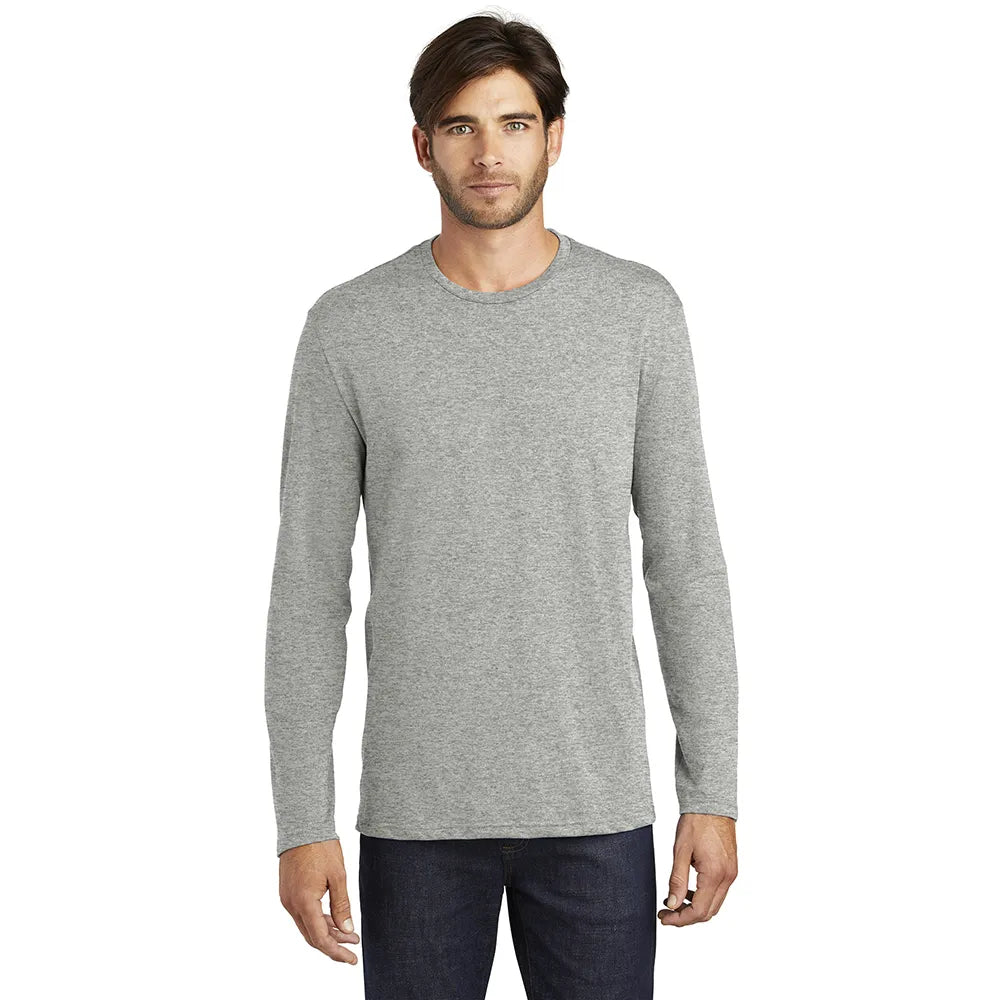 District Perfect Weight Long Sleeve Tee Decorated - Heathered Steel Grey