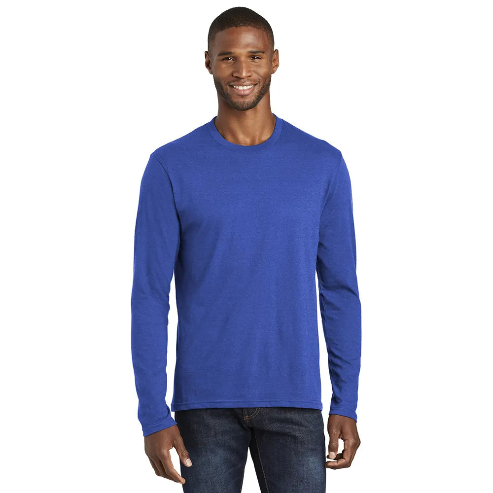 Port & Company Long Sleeve Fan Favorite Blend Tee Decorated - True Royal Blue Heather