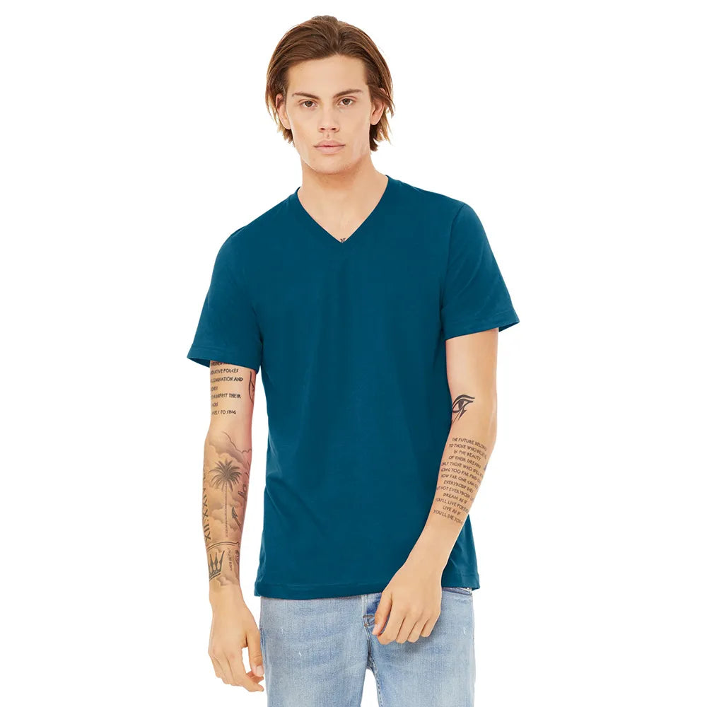 BELLA+CANVAS Unisex Jersey Short Sleeve V-Neck Tee Decorated - Deep Teal Blue