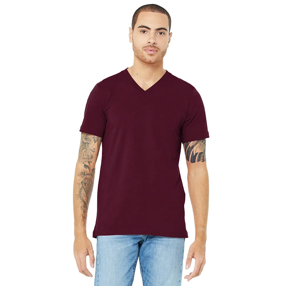 BELLA+CANVAS Unisex Jersey Short Sleeve V-Neck Tee Decorated - Maroon Red