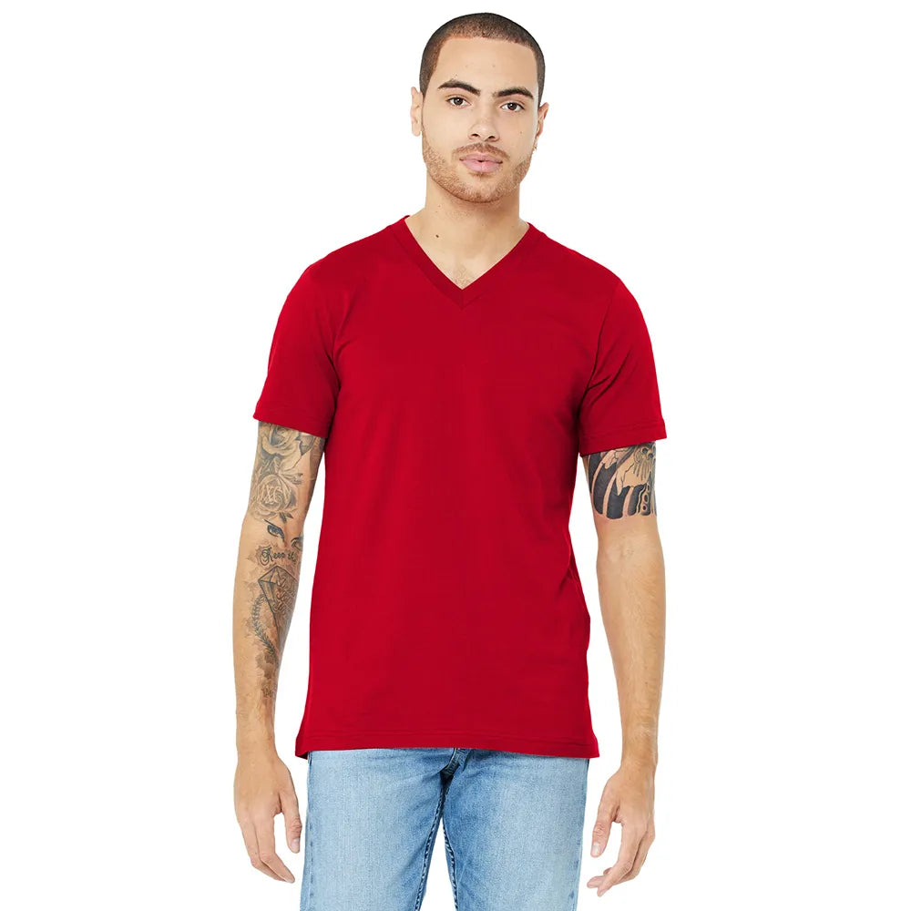 BELLA+CANVAS Unisex Jersey Short Sleeve V-Neck Tee Decorated - Red