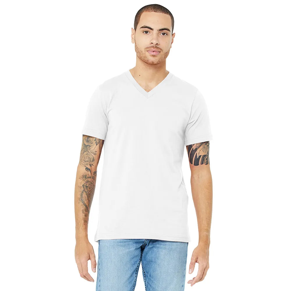 BELLA+CANVAS Unisex Jersey Short Sleeve V-Neck Tee Decorated - White