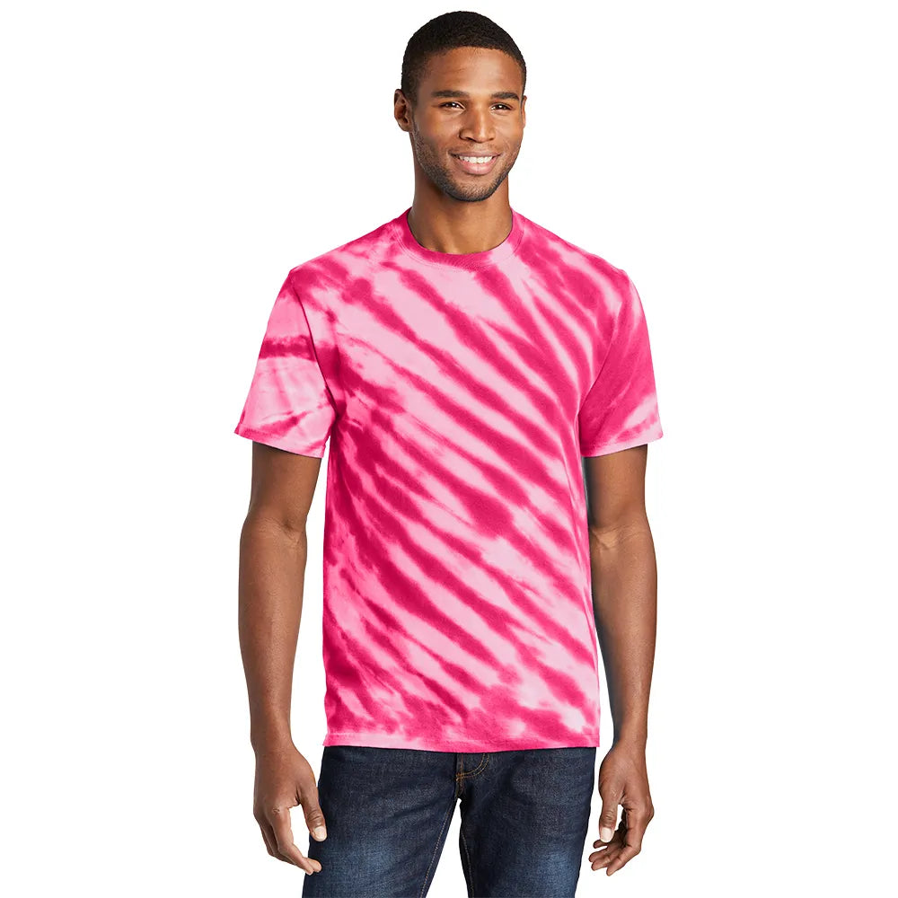 Port & Company Tiger Stripe Tie-Dye Tee Decorated - Pink, Purple