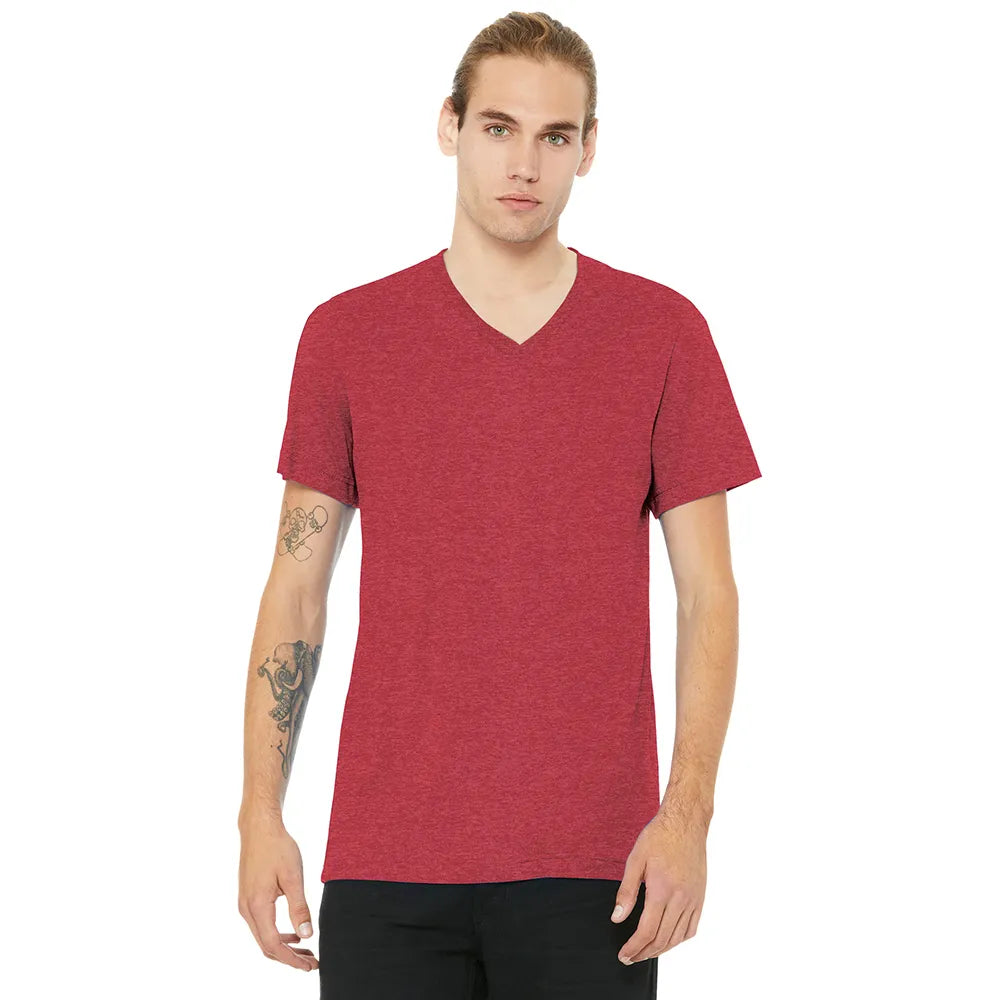 BELLA+CANVAS Unisex Heather CVC V-Neck Tee Decorated - Heather Red