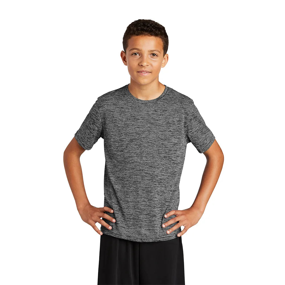 Sport-Tek Sport-Tek Youth PosiCharge Electric Heather Tee - Grey-Black Electric (PMS 431C)