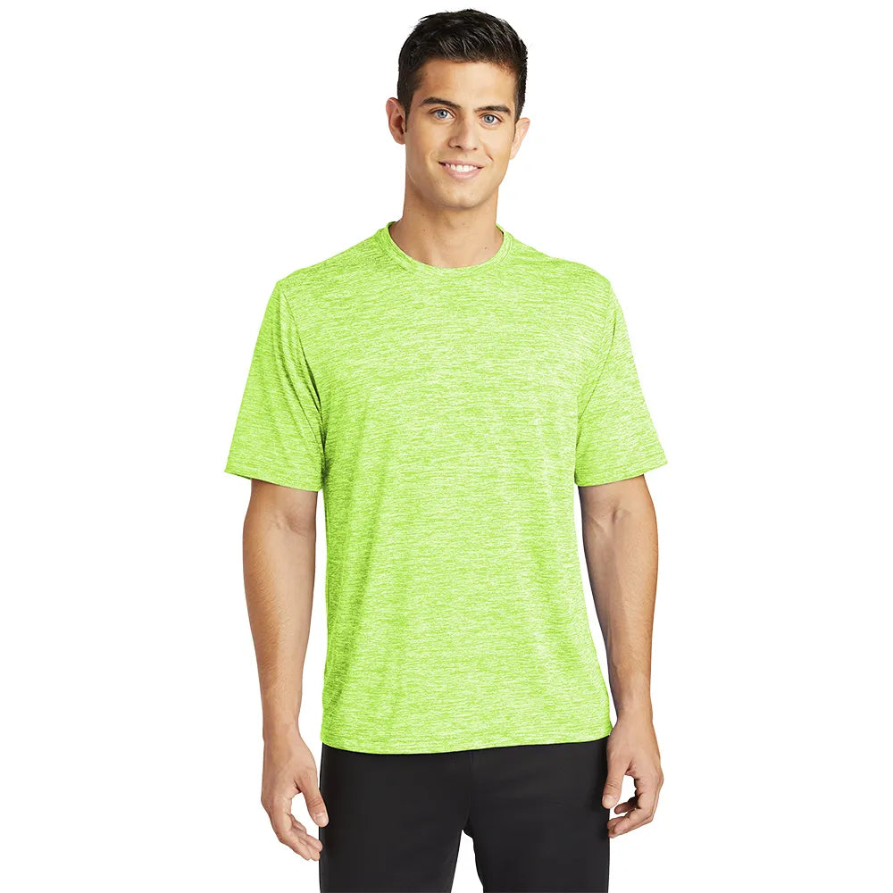Sport-Tek PosiCharge Electric Heather Tee Decorated - Lime Green Shock-True Navy Blue Electric