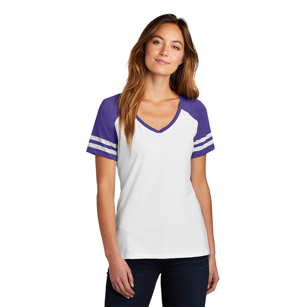 District Women’s Game V-Neck Tee Decorated - White/Heathered Purple