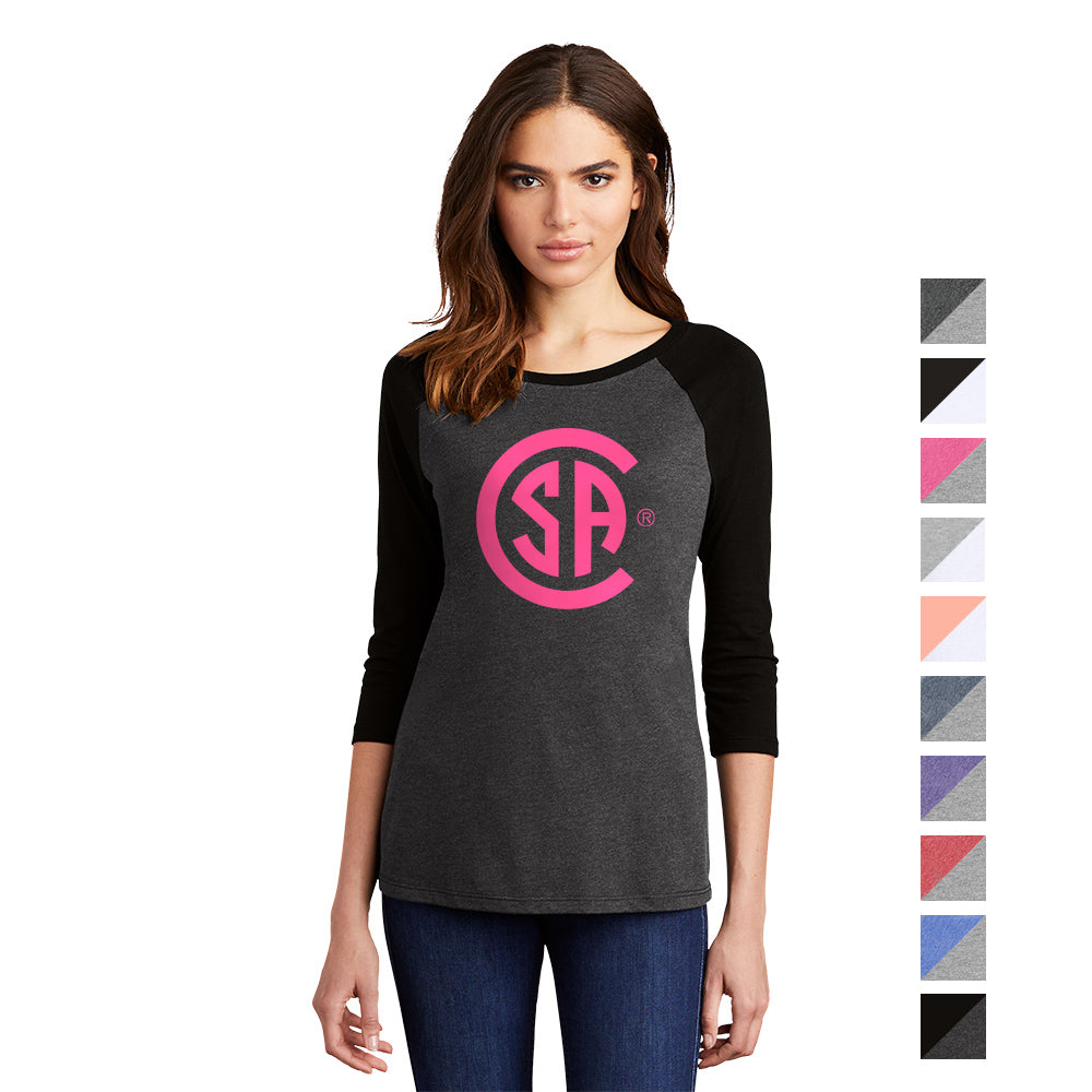 District Women’s Perfect Tri 3/4-Sleeve Raglan Decorated - Black Frost/Grey Frost