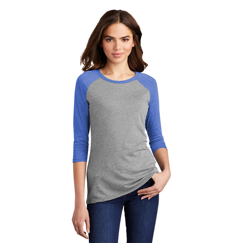District Women’s Perfect Tri 3/4-Sleeve Raglan Decorated - Royal Blue Frost/Grey Frost